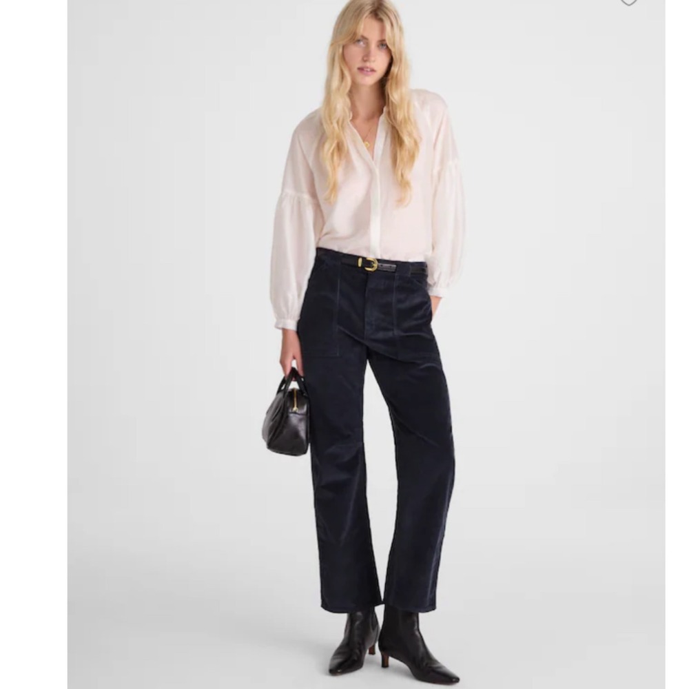 Madewell Darted Barrel Leg Utility Pant Corduroy Classic Navy Blue 24 NEW Office